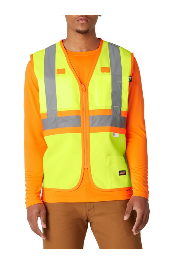 Hi-Vis Synthetic Work Vest, 3M Scotchlite Reflective Taping, ANSI Class 2