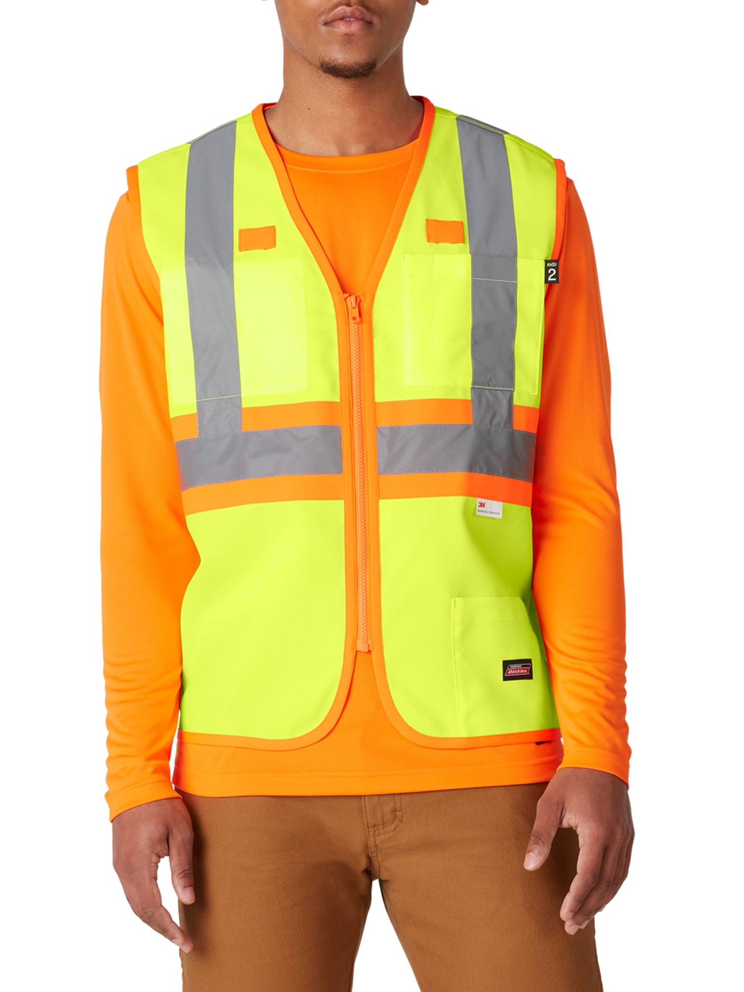 Genuine Dickies Hi-Vis Synthetic Work Vest, 3M Scotchlite Reflective Taping, ANSI Class 2