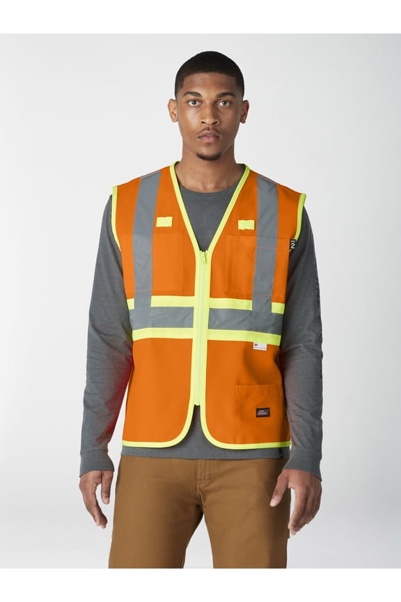 Hi-Vis Synthetic Work Vest, 3M Scotchlite Reflective Taping, ANSI Class 2