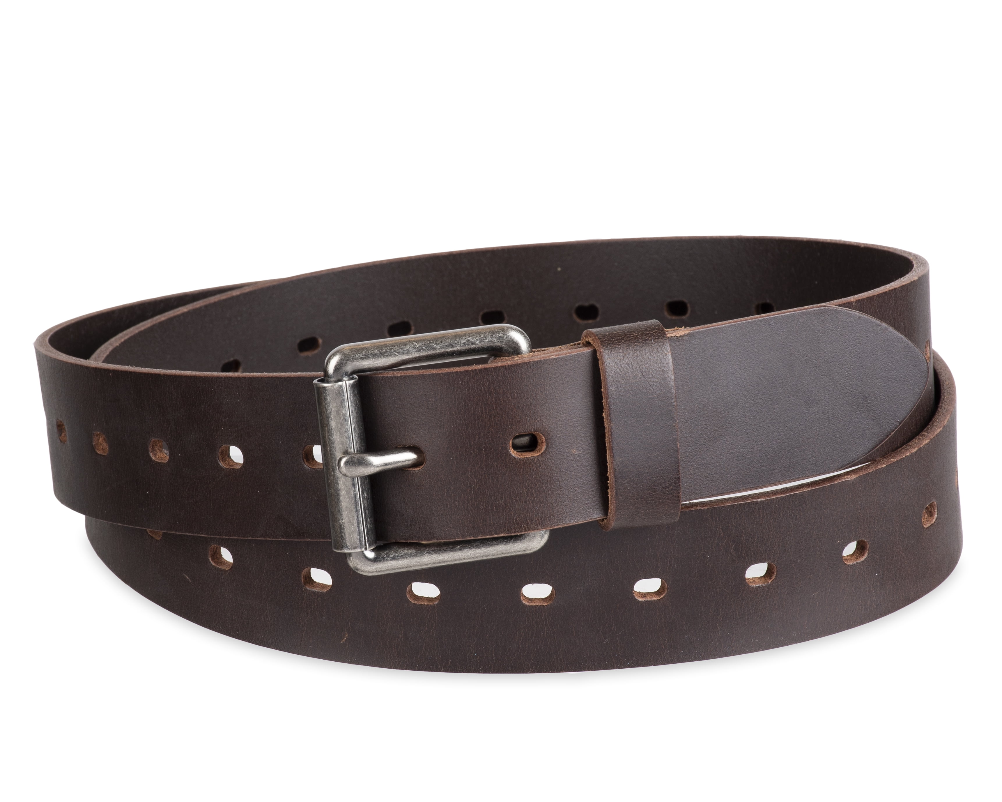 Genuine Dickies Men's Brown Fully Adjustable Perforated Leather Belt (Regular and Big & Tall Sizes)