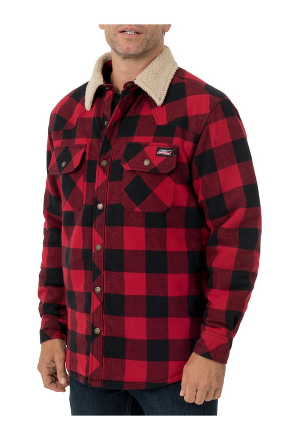 Men's Buffalo Twill Shirt Jacket with Sherpa Collar