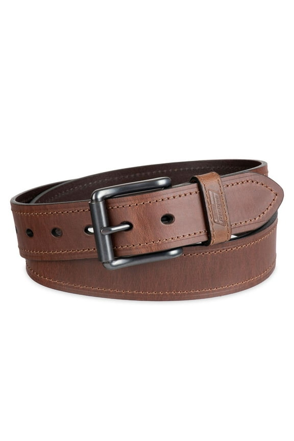 Men's Casual Brown Leather Work Belt with Roller Buckle (Regular and Big & Tall Sizes)