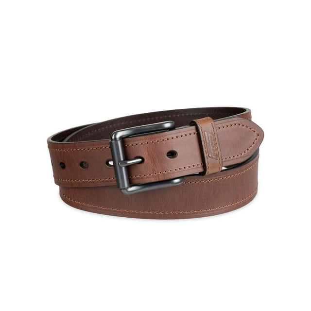 Genuine Dickies Men's Casual Brown Leather Work Belt with Roller Buckle (Regular and Big & Tall Sizes)