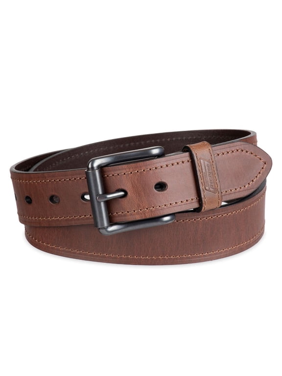 Men's Casual Brown Leather Work Belt with Roller Buckle (Regular and Big & Tall Sizes)