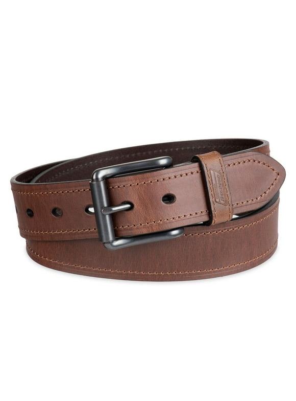 Genuine Dickies Men's Casual Brown Leather Work Belt with Roller Buckle (Regular and Big & Tall Sizes)