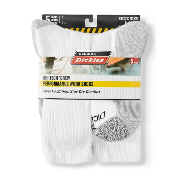 Genuine Dickies Men's Dri-Tech Comfort Crew Work Socks, 5-Pack