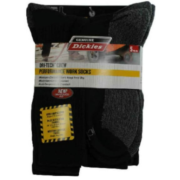 Genuine Dickies Men's Dri-Tech Comfort Crew Work Socks, 5-Pack