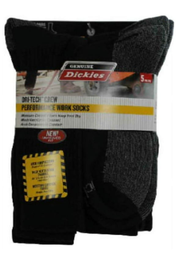 Genuine Dickies Men's Dri-Tech Comfort Crew Work Socks, 5-Pack