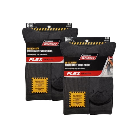 Genuine Dickies Men's Dri-Tech Crew Socks, 12 Pack