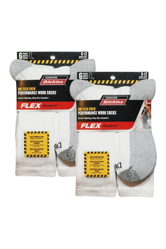 Genuine Dickies Men's Dri-Tech Crew Socks, 12 Pack