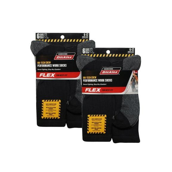 Genuine Dickies Men's Dri-Tech Crew Socks, 12 Pack