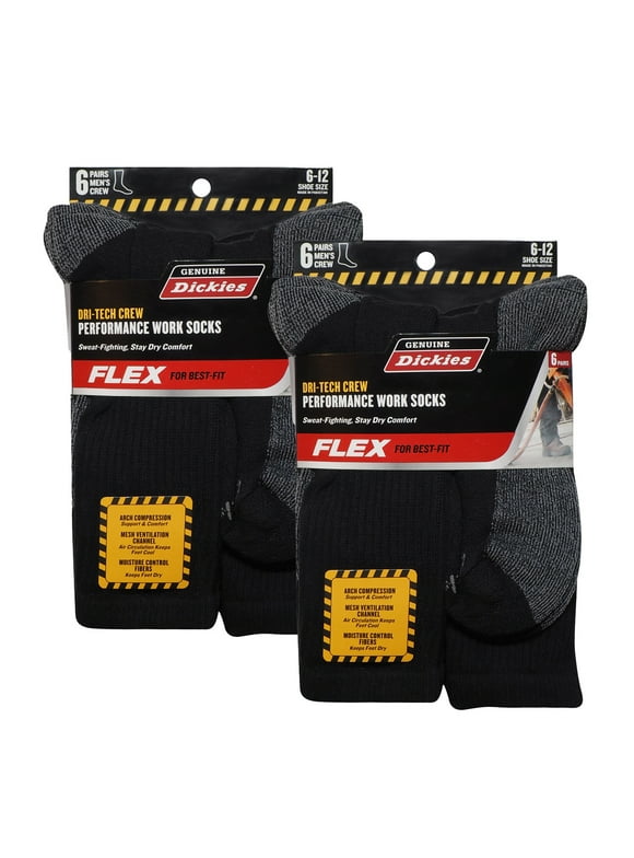 Genuine Dickies Men's Dri-Tech Crew Socks, 12 Pack