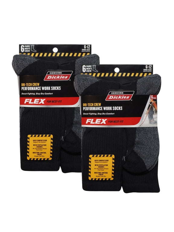 Genuine Dickies Men's Dri-Tech Crew Socks, 12 Pack
