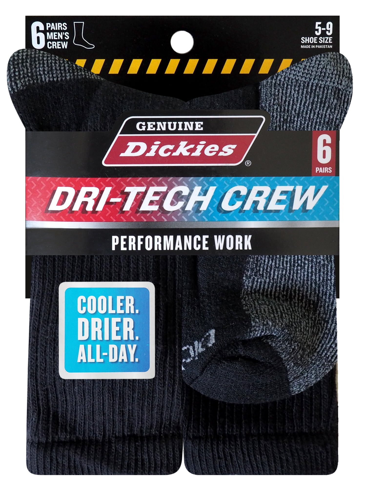 Genuine Dickies Men's Dri-Tech Crew Socks, 6-Pack, Sizes 6-15