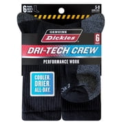 Genuine Dickies Men's Dri-Tech Crew Socks, 6-Pack, Sizes 6-15
