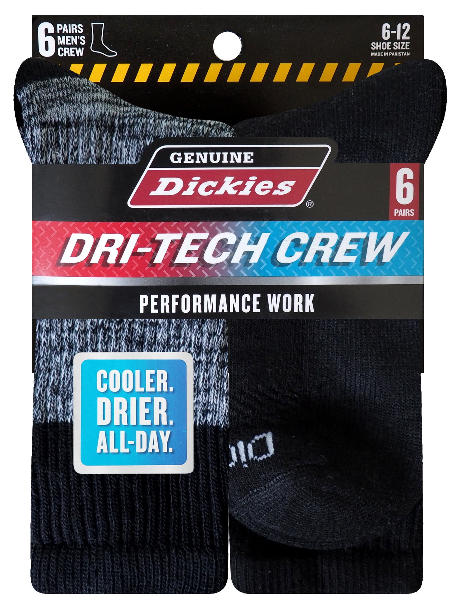Genuine Dickies Men's Dri-Tech Crew Socks, 6-Pack, Sizes 6-15