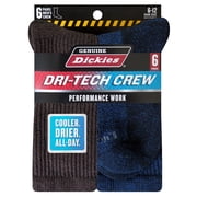 Genuine Dickies Men's Dri-Tech Crew Socks, 6-Pack, Sizes 6-15