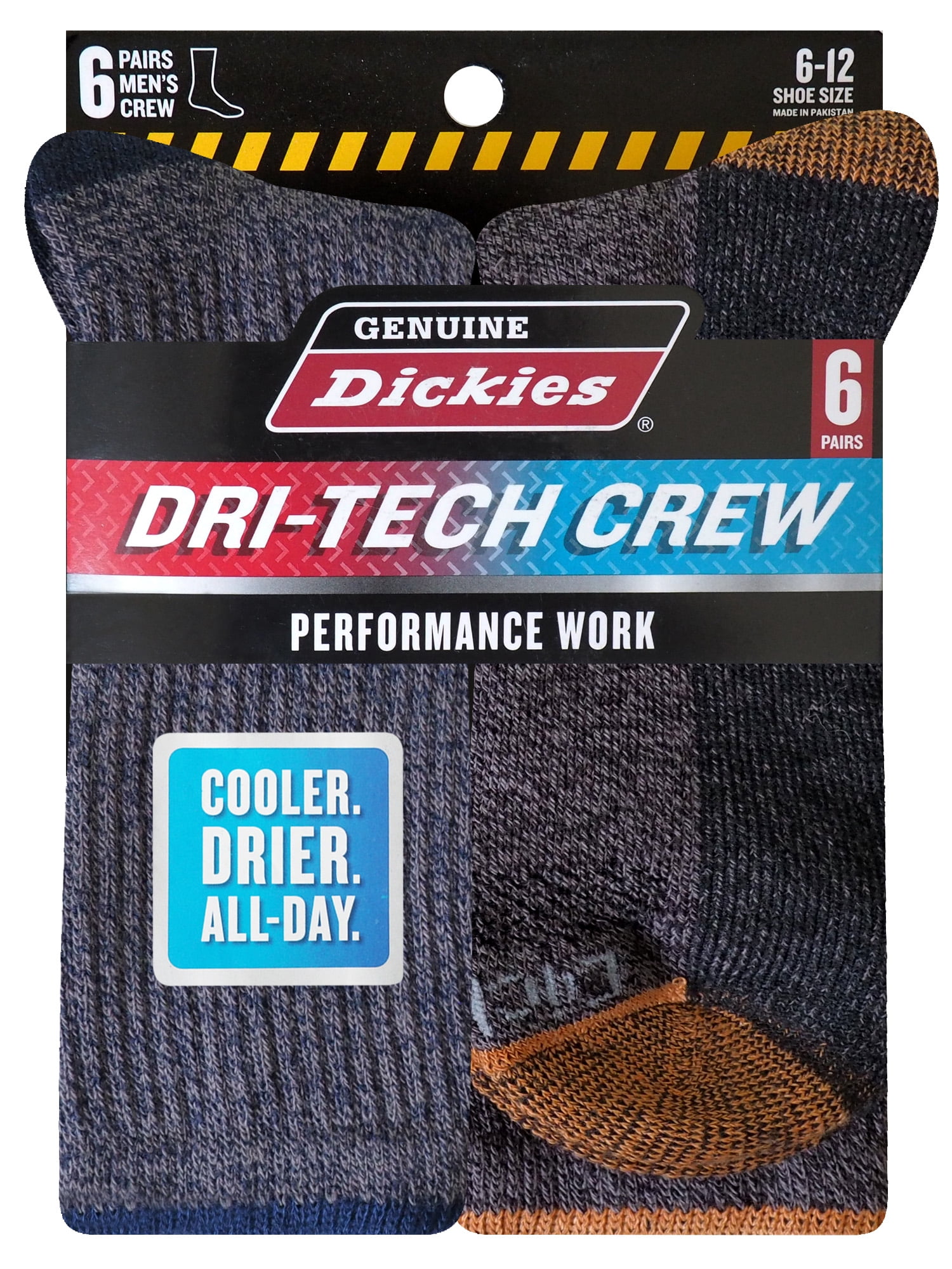 Genuine Dickies Men's Dri-Tech Crew Socks, 6-Pack
