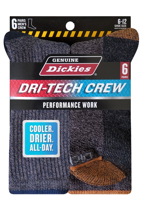 Genuine Dickies Men's Dri-Tech Crew Socks, 6-Pack