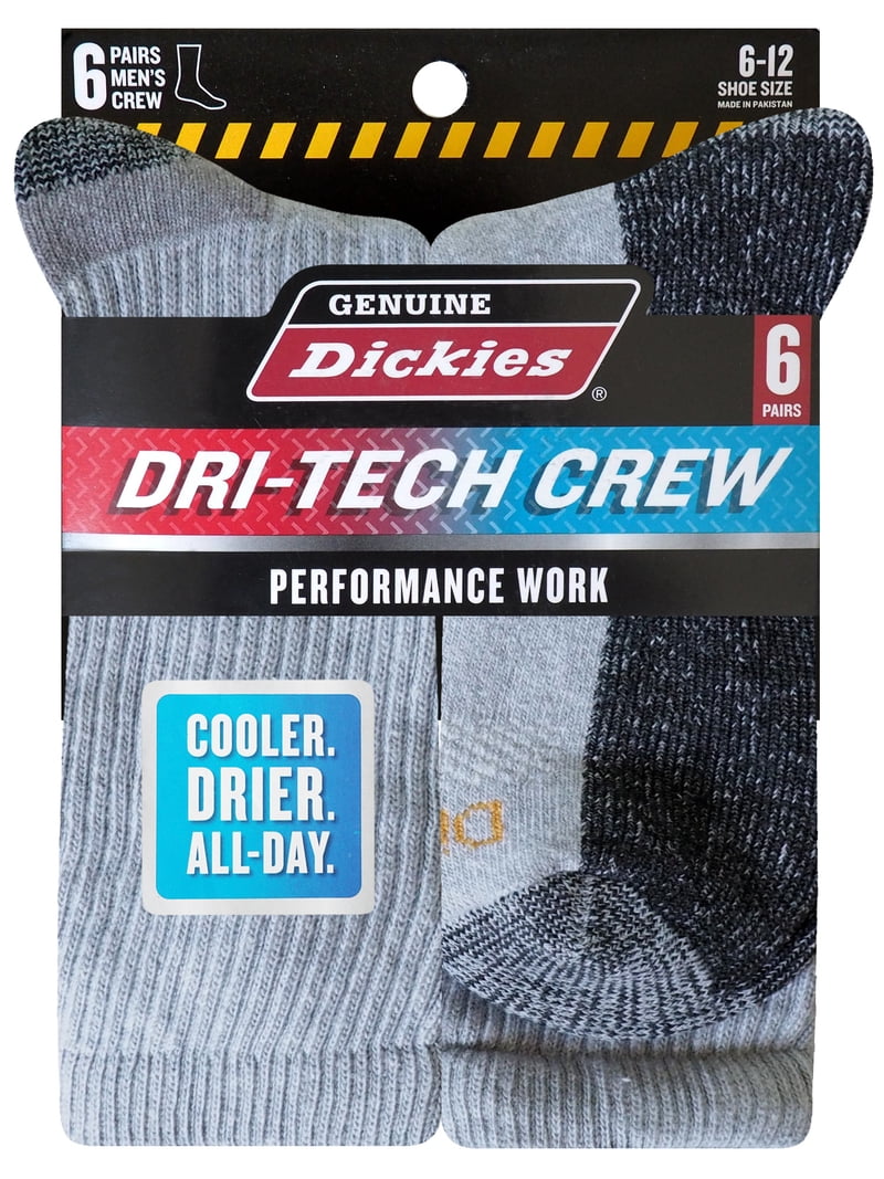 Dickies Men's Dri-Tech Crew Socks 6-Pack Moisture Control Arch