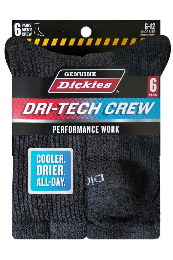 Genuine Dickies Men's Dri-Tech Crew Socks, 6-Pack
