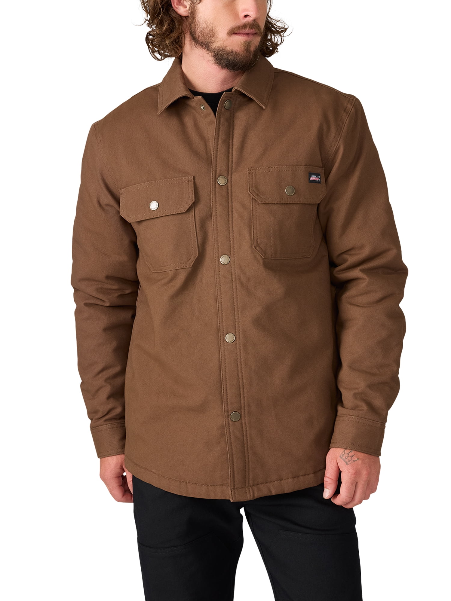 Genuine Dickies Men's Flannel Lined Canvas Shirt Jacket - Walmart.com