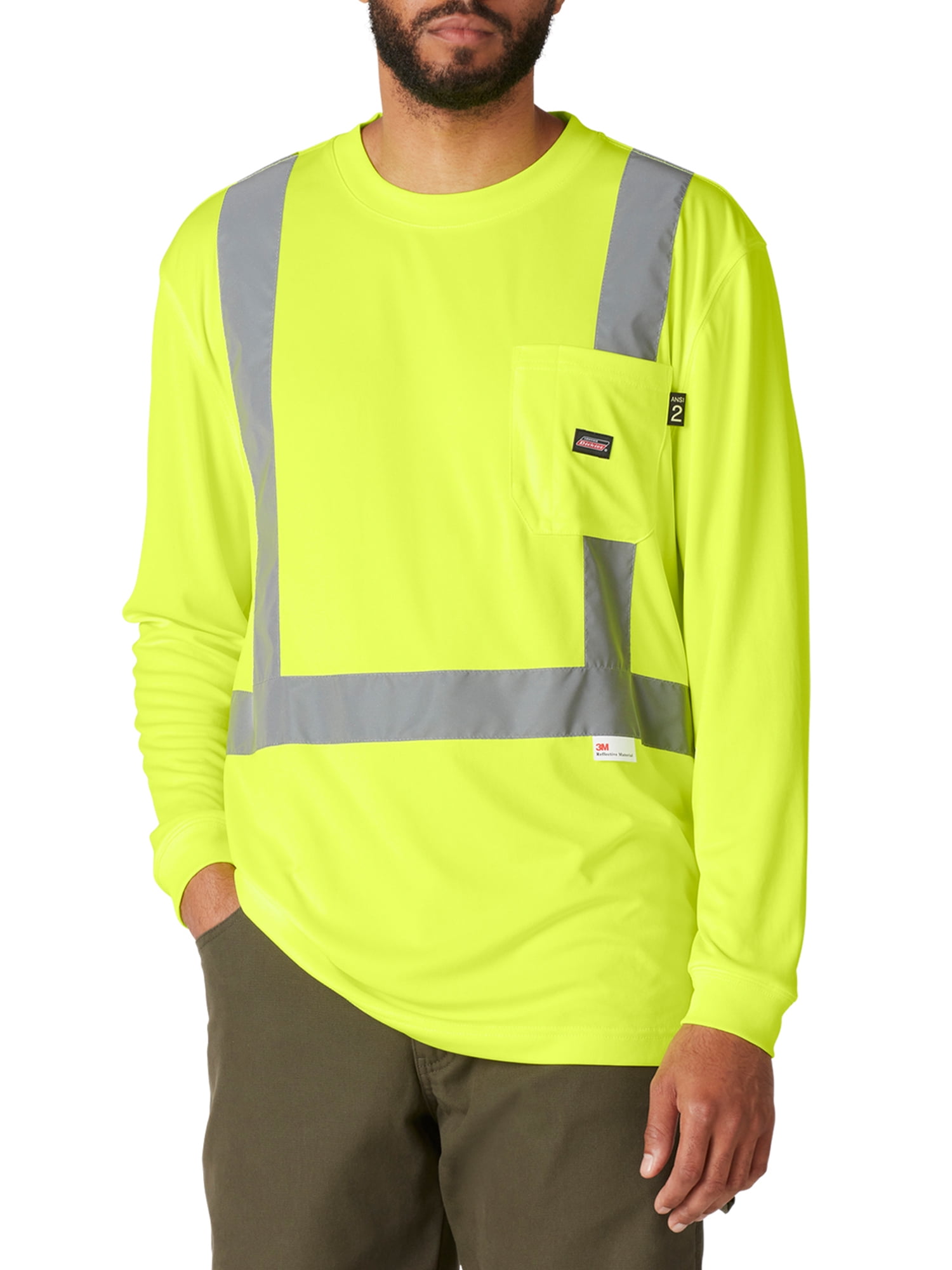 Genuine Dickies Men's Hi-Vis Workwear Long Sleeve Safety Tee with 3M Scotchlite Reflective Taping