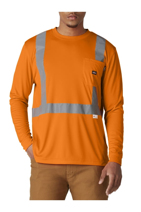 Men's Hi-Vis Workwear Long Sleeve Safety Tee with 3M Scotchlite Reflective Taping