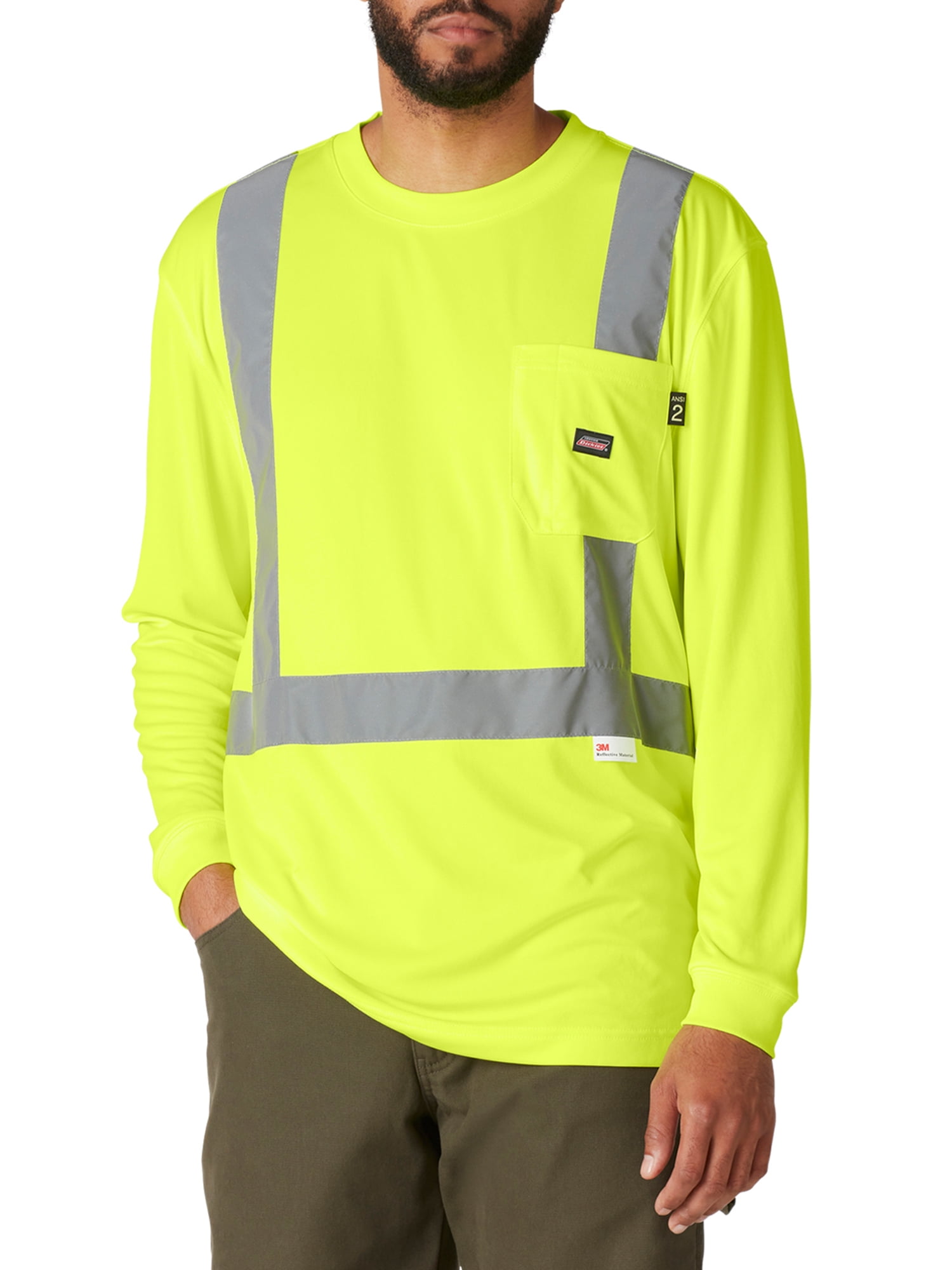 Genuine Dickies Men's Hi-Vis Workwear Long Sleeve Safety Tee with 3M Scotchlite Reflective Taping
