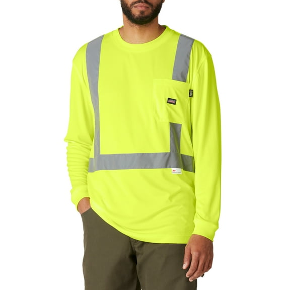 Genuine Dickies Men's Hi-Vis Workwear Long Sleeve Safety Tee with 3M Scotchlite Reflective Taping