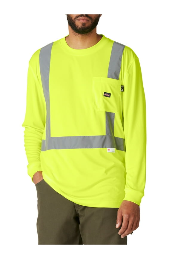 Men's Hi-Vis Workwear Long Sleeve Safety Tee with 3M Scotchlite Reflective Taping