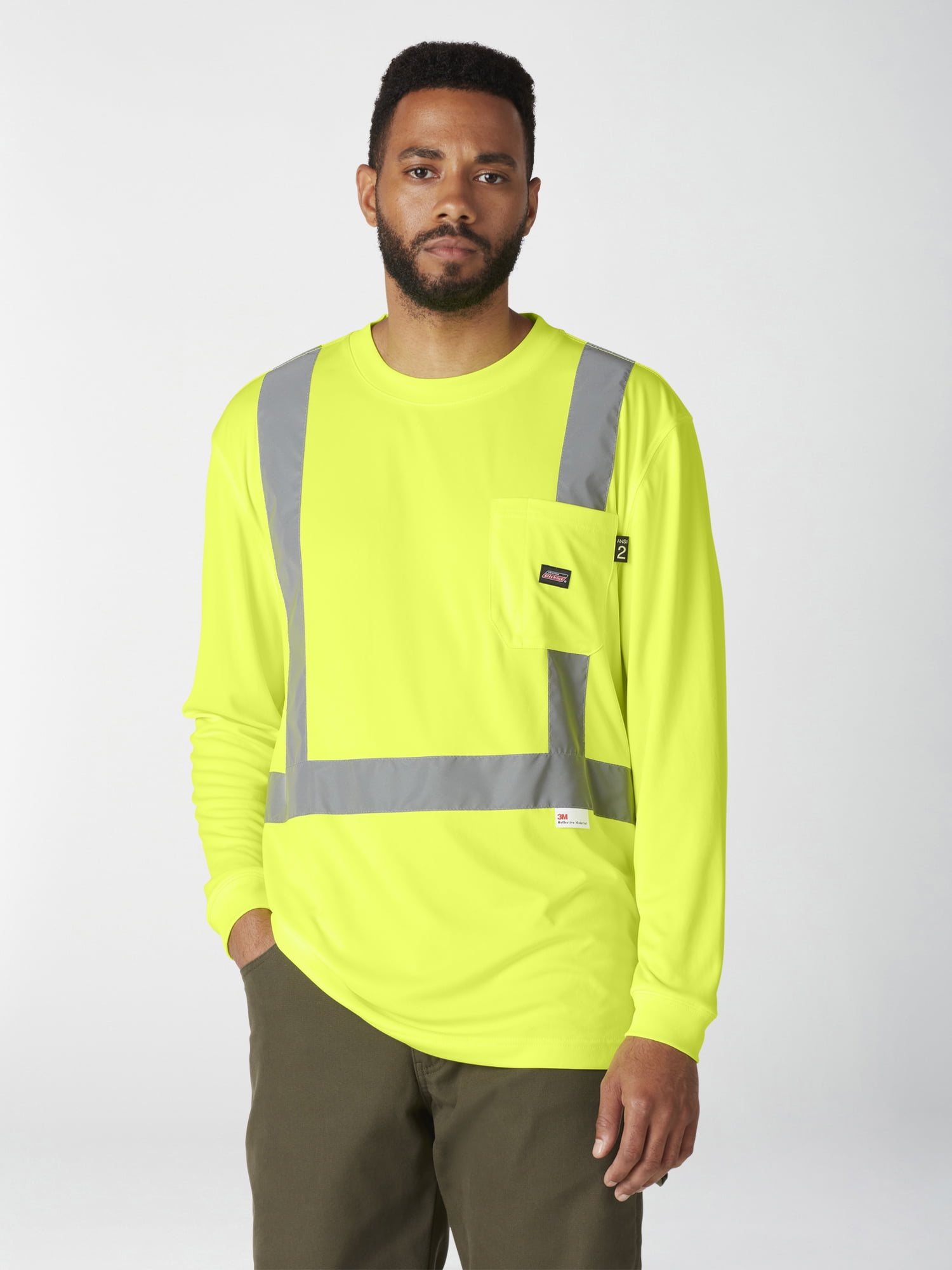 Genuine Dickies Men's Hi-Vis Workwear Long Sleeve Safety Tee with