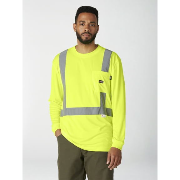 Genuine Dickies Men's Hi-Vis Workwear Long Sleeve Safety Tee with 3M Scotchlite Reflective Taping