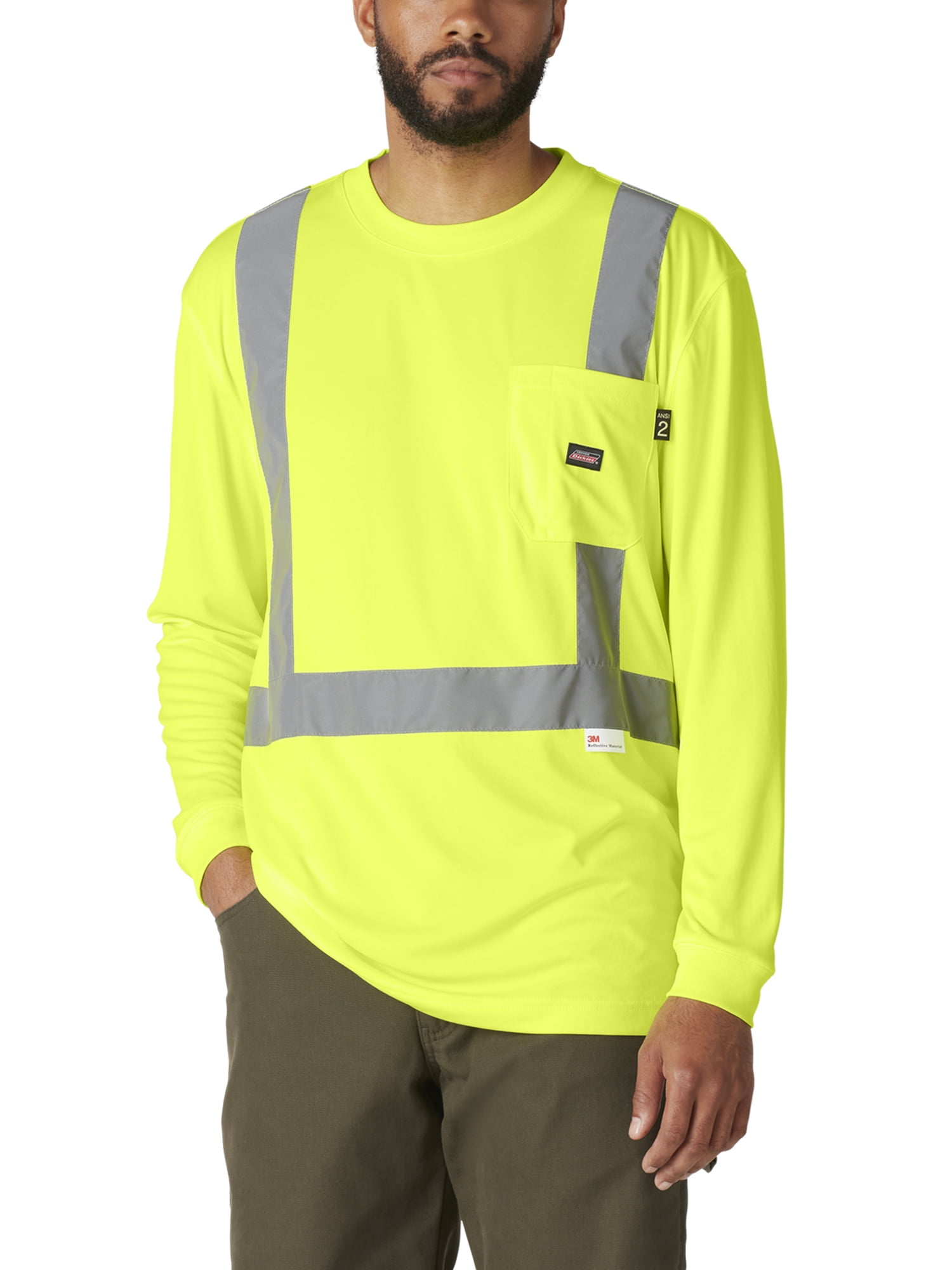 Genuine Dickies Men's Hi-Vis Workwear Long Sleeve Safety Tee with 3M Scotchlite Reflective Taping