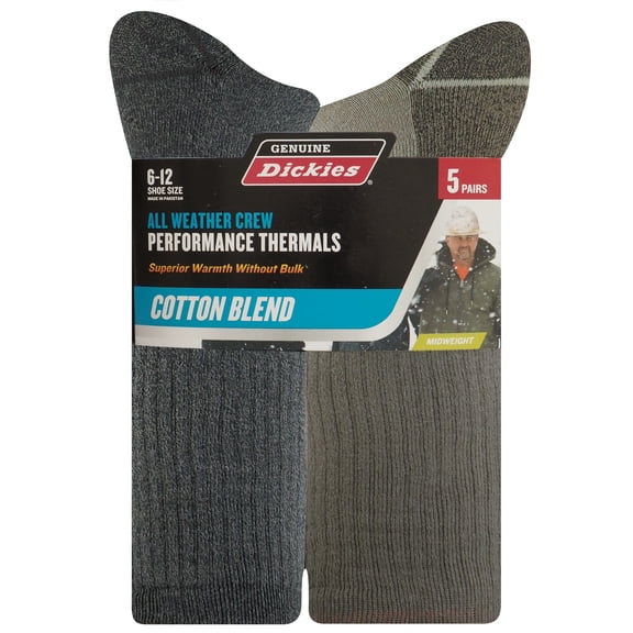 Genuine Dickies Men's Thermal Cotton Midweight Crew Socks, 5 Pack ,Shoe Size 6-12