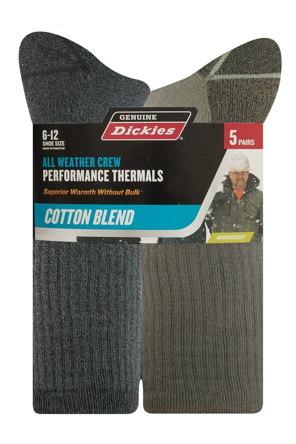 Genuine Dickies Men's Thermal Cotton Midweight Crew Socks, 5 Pack ,Shoe Size 6-12