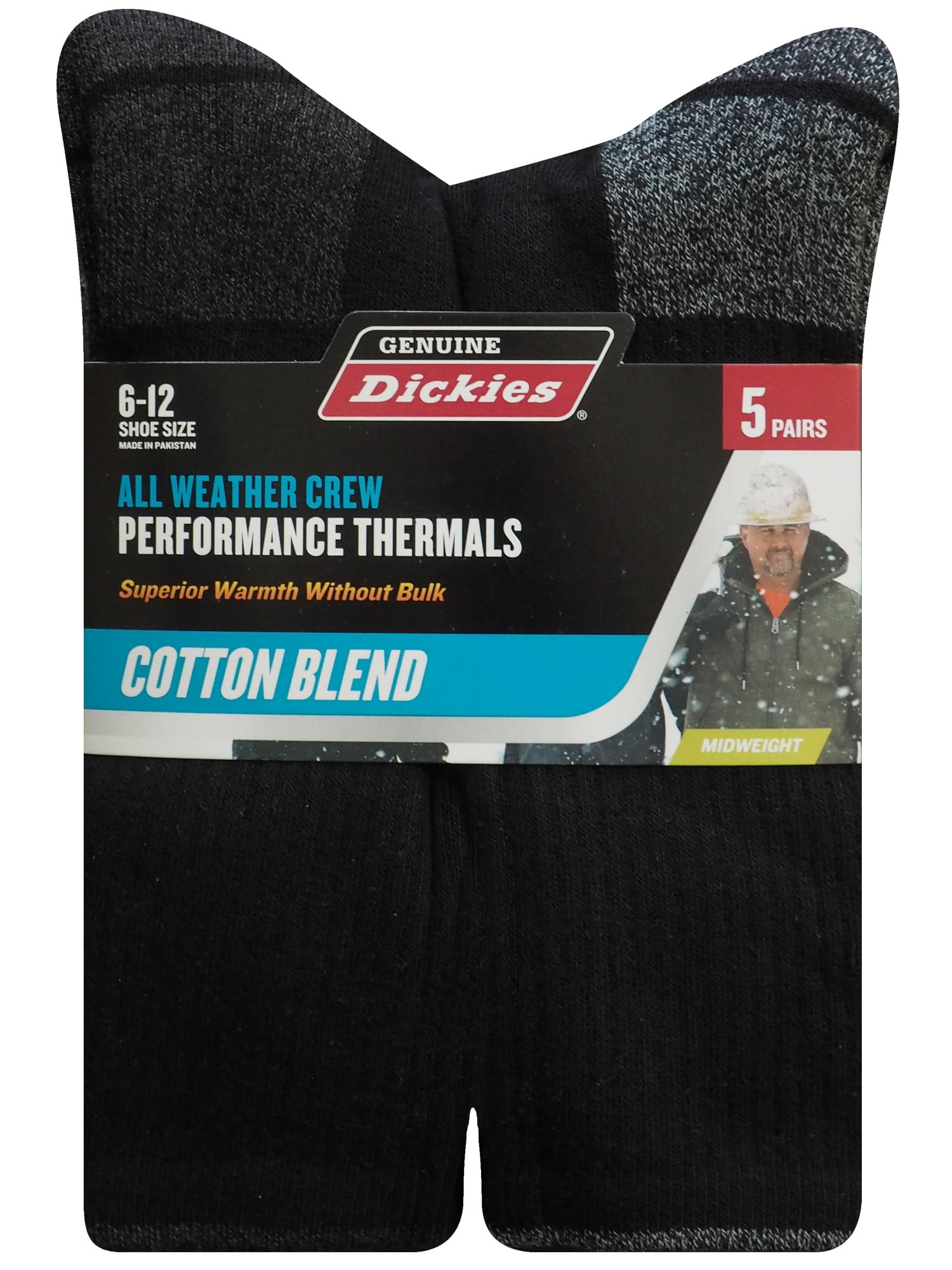 Genuine Dickies Men's Thermal Cotton Midweight Crew Socks, 5 Pack ,Shoe Size 6-12