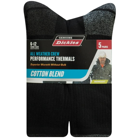 Genuine Dickies Men's Thermal Cotton Midweight Crew Socks, 5 Pack ,Shoe Size 6-12