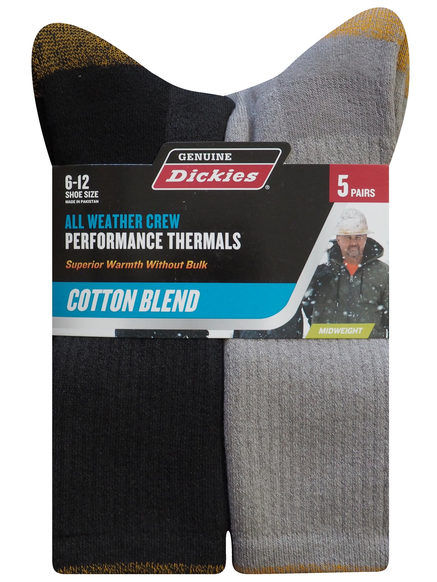 Genuine Dickies Men's Thermal Cotton Midweight Crew Socks, 5 Pack ,Shoe Size 6-12