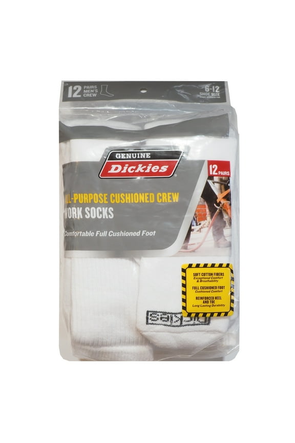 Genuine Dickies Men's Value Work Crew Sock, 12 Pack White Size 6-12