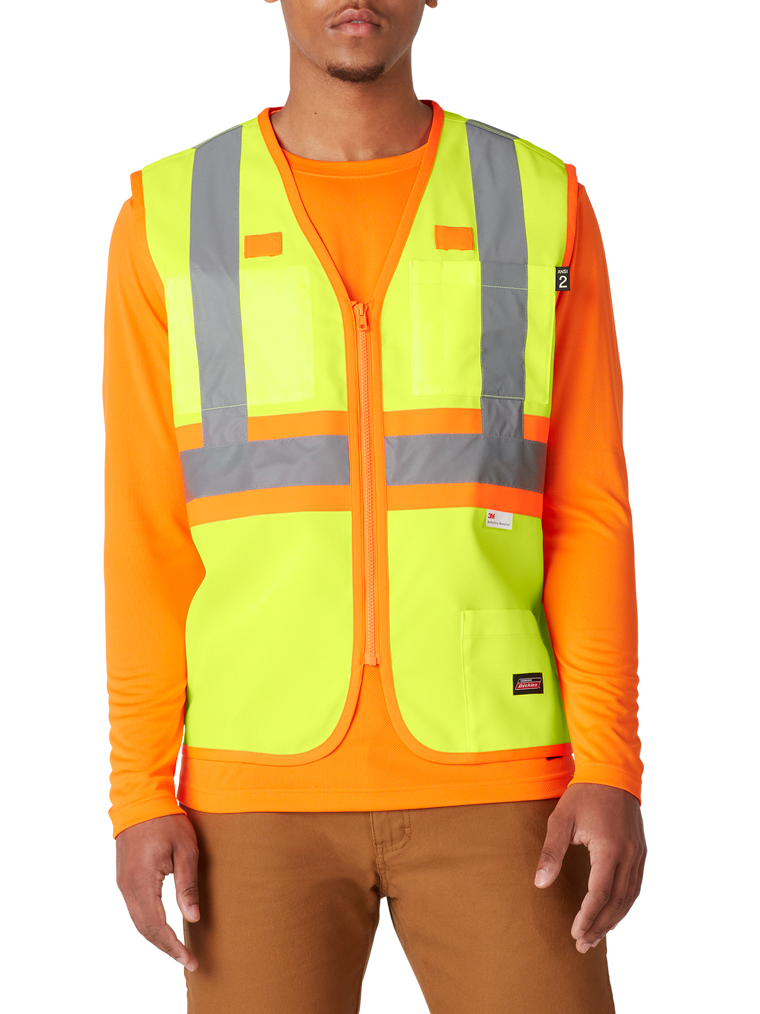 Genuine Dickies Safety Vest, Hi-Vis Synthetic Vest, 3M™ Scotchlite™ Reflective Taping, ANSI Class 2 - image 1 of 6