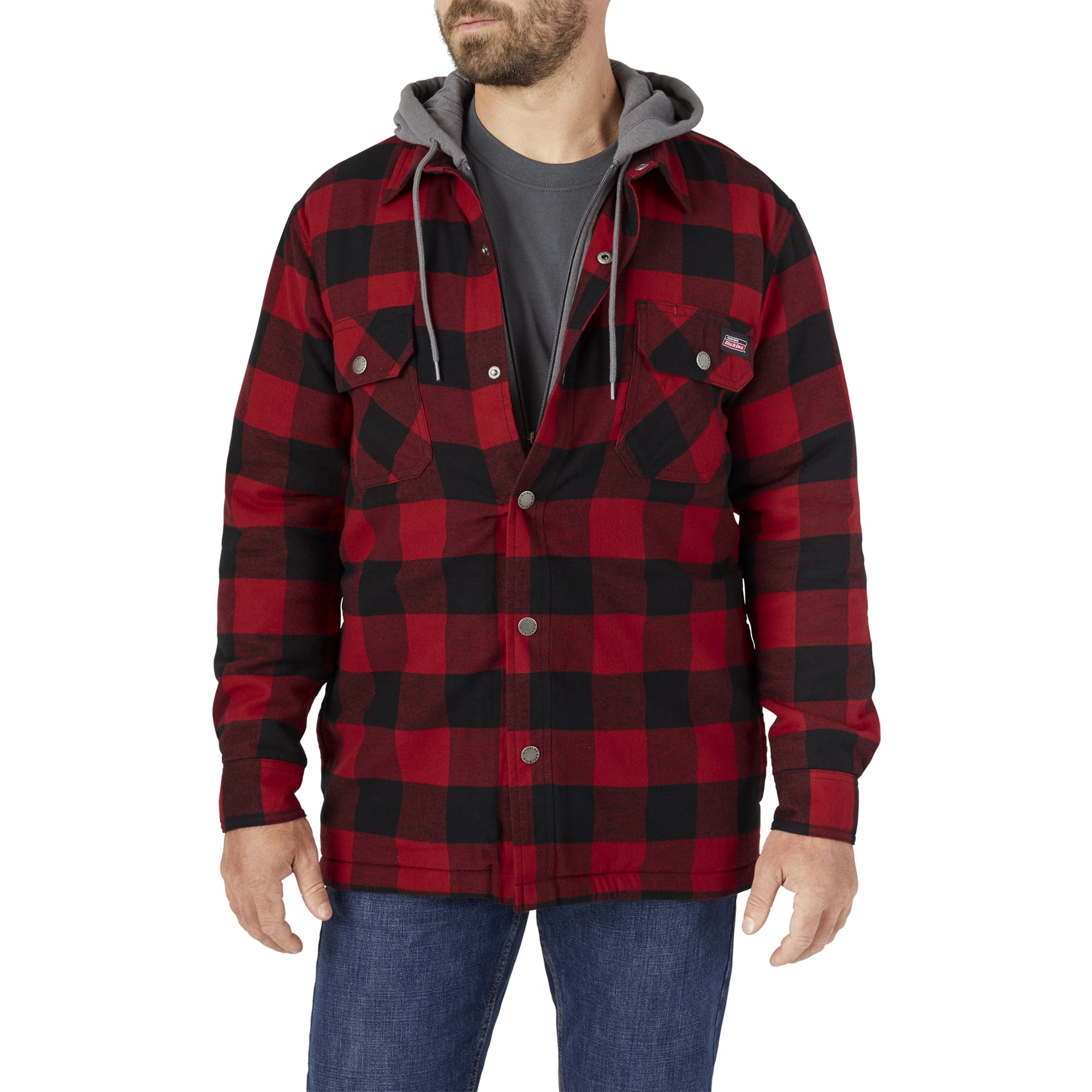 Genuine Dickies Sherpa Lined Hooded Flannel Shirt Jacket - Walmart.com