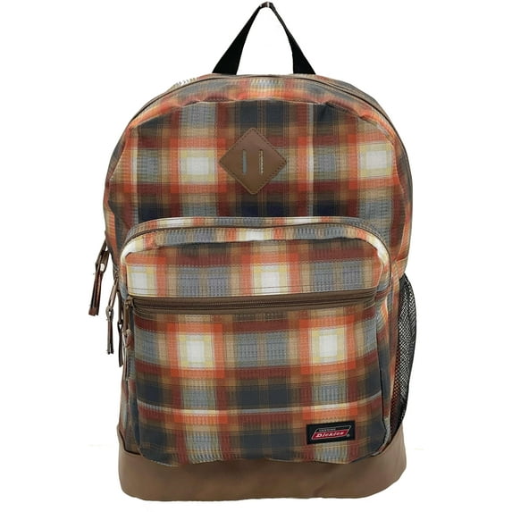 Genuine Dickies Unisex Varsity 17" Laptop Backpack Vintage Plaid Brown