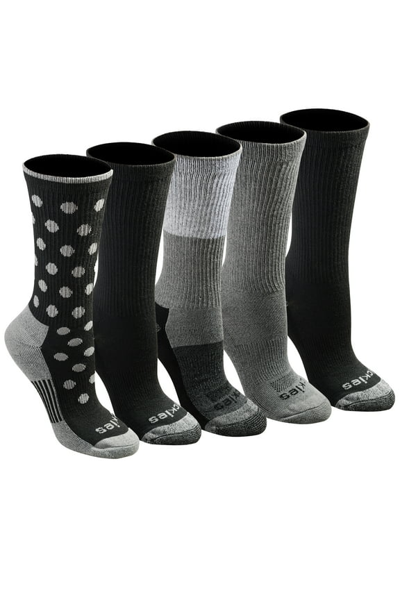 Genuine Dickies Women's Dri-Tech Dot, Color Block Asst Crew Socks, 5-Pack