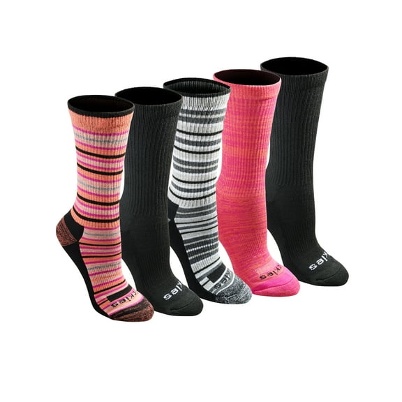 Genuine Dickies Women's Dri-Tech Striped Asst Crew Socks, 5-Pack