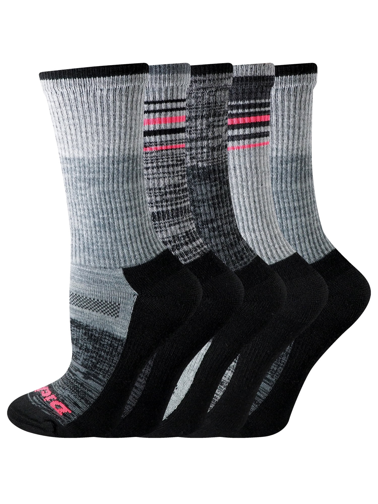 Genuine Dickies Women's Dri-Tech Striped Asst Crew Socks, 5-Pack