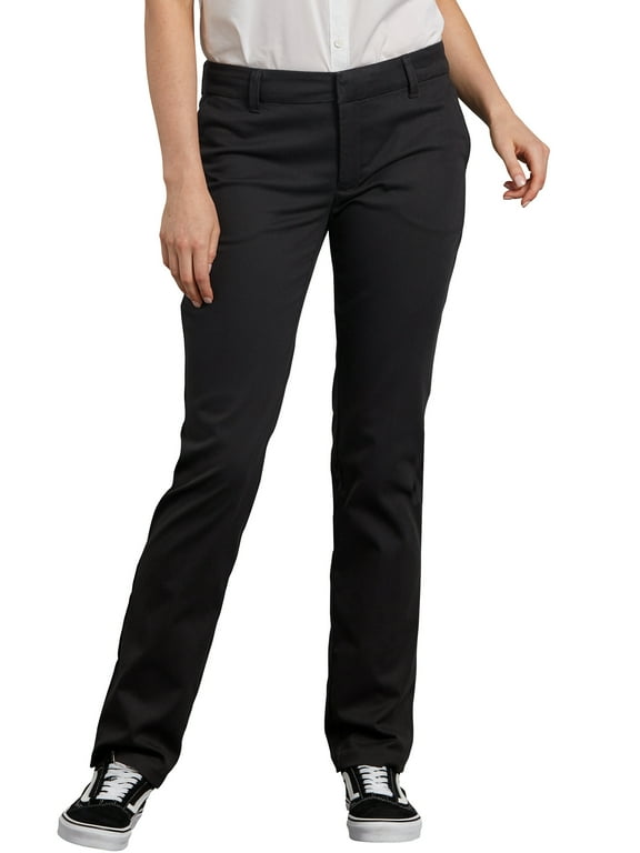 Dickies Women's Stretch Twill Straight Leg Pant, Rinsed Black, 18