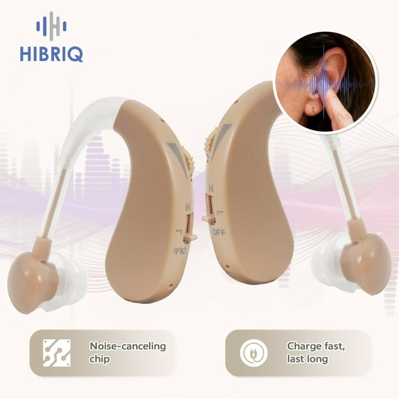 HIBRIQ Digital Hearing Aids for Seniors, Rechargeable Hearing Aids with Noise Cancelling for Hearing Loss, Assisted Hearing Technology, Enhanced Speech Clarity, Comfort Fit HH-1204