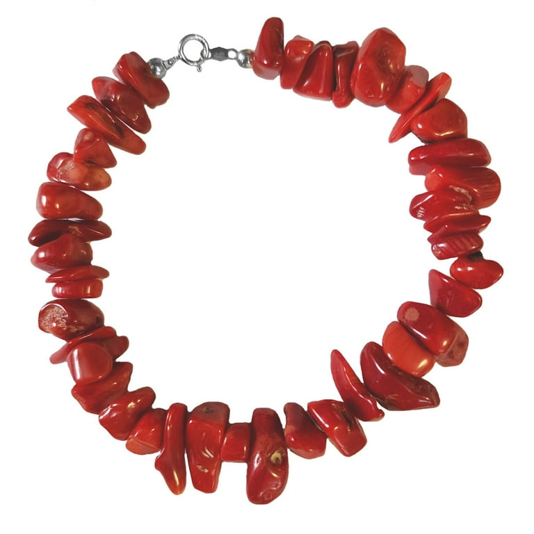 Genuine Dyed Red Coral Chip Bracelet Sterling Silver Genuine Dyed Red Coral Chip Bracelet Sterling Silver