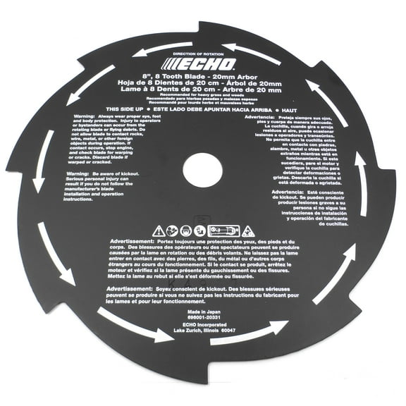 Genuine ECHO OEM 8" 8-tooth 25MM Arbor Blade for SRM-300AE, SRM-302ADX, SRM-200D, SRM-202DA, SRM-202F, SRM-202FA, SRM-3800, SRM-400BE, SRM-4600, SRM-300, SRM-3000, SRM-225U Brush Cutters / 69600121431
